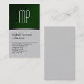 Modern Green Grey Stylish Monogram Visitekaartje (Voorkant / Achterkant)