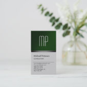 Modern Green Grey Stylish Monogram Visitekaartje (Staand voorkant)