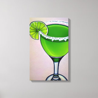Modern Green Groovy Liquid Margarita Art Big Canvas Afdruk