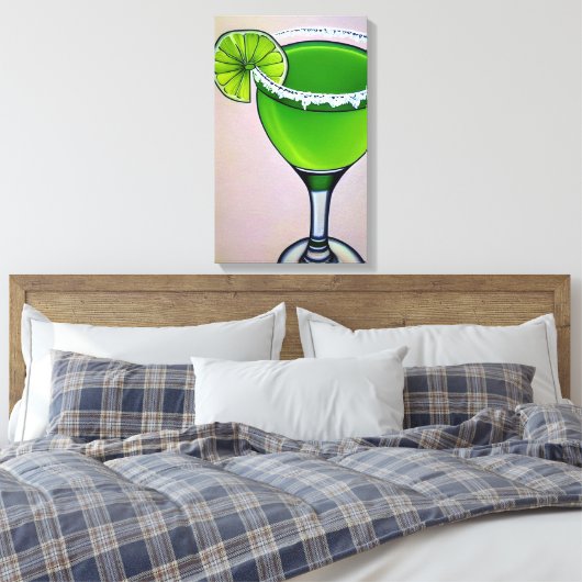 Modern Green Groovy Liquid Margarita Art Big Canvas Afdruk (Insitu (Slaapkamer))