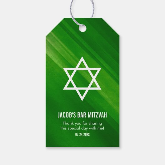 Modern Green Grunge Bar Mitzvah Cadeaulabel (Voorkant)