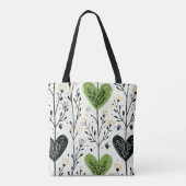 Modern Green Heart Botanical Tote Bag (Achterkant)