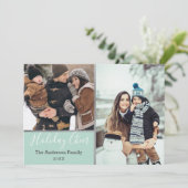 Modern Green Holiday Cheer Faux Silver Foto Feestdagenkaart (Staand voorkant)