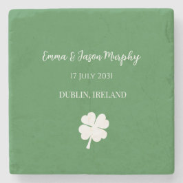 Modern Green Irish Four Leaf Clover Wedding Favor Stenen Onderzetter