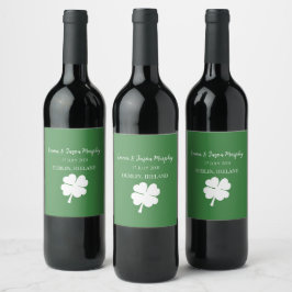 Modern Green Irish Four Leaf Clover Wedding Favor Wijn Etiket