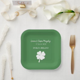 Modern Green Irish Four Leaf Clover Wedding Papieren Bordje