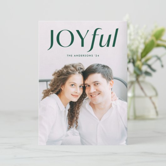 Modern Green Joyful-foto Feestdagenkaart (Staand voorkant)