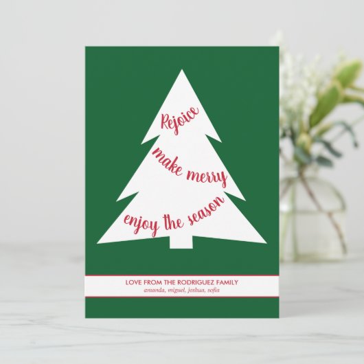 Modern Green Kerstbomen Holiday Script Feestdagenkaart (Staand voorkant)