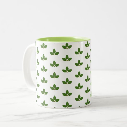 Modern Green Laurel Leaf Pattern Tweekleurige Koffiemok (Voorkant links)