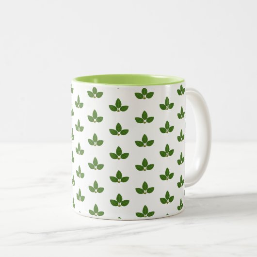 Modern Green Laurel Leaf Pattern Tweekleurige Koffiemok (Voorkant rechts)