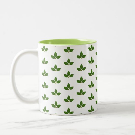 Modern Green Laurel Leaf Pattern Tweekleurige Koffiemok (Links)
