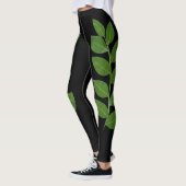 Modern Green Laurel Leaves op Black Leggings (Links)