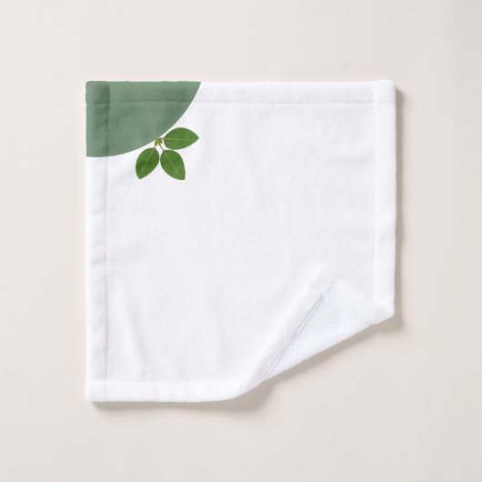Modern Green Laurel Leaves over White Bad Handdoek (Wasdoekje)