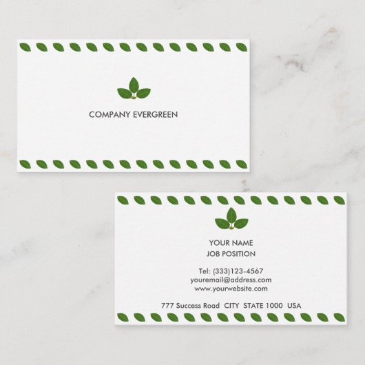 Modern Green Laurel Leaves over White Visitekaartje (Voorkant / Achterkant)