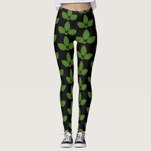 Modern Green Laurel Leaves Pattern Leggings (Voorkant)