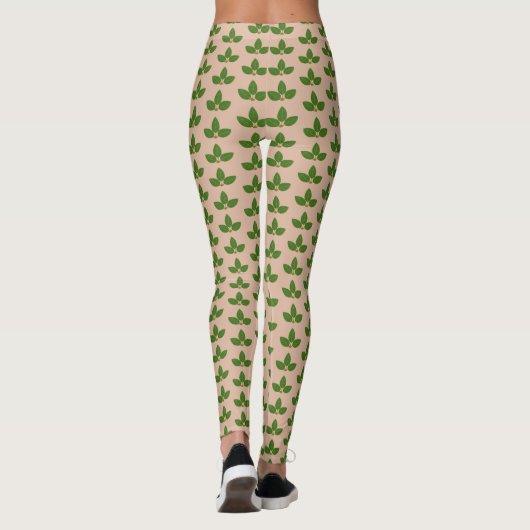 Modern Green Laurel leest Pattern on Beige Leggings (Achterkant)