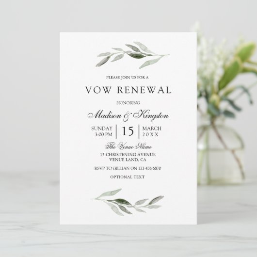 Modern Green Leaf Elegant Vow Renewal Invite Kaart (Staand voorkant)