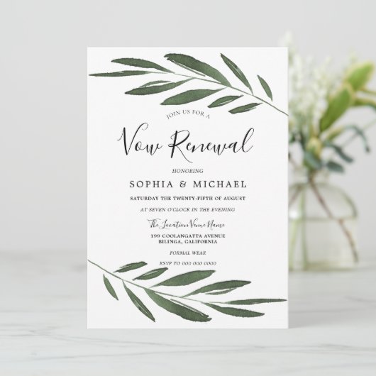 Modern Green Leaf Elegant Vow Renewal Kaart (Staand voorkant)