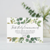 Modern Green Leaf First Heilige Communie Kaart (Staand voorkant)
