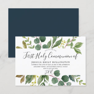 Modern Green Leaf First Heilige Communie Kaart