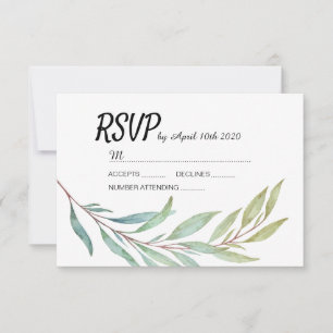 Modern Green Leaf laat Waterverf RSVP-kaarten acht RSVP Kaartje