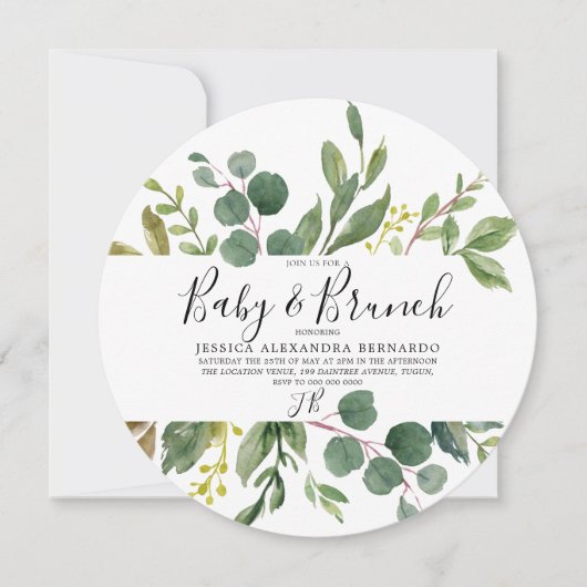Modern Green Leaf Waterverf Baby shower Brunch Kaart (Voorkant)