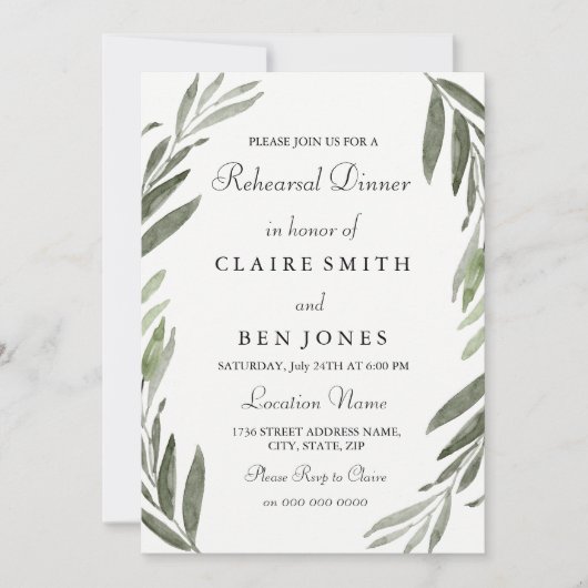 Modern Green Leaf Wedding Rehearsal Dinner Invite Kaart (Voorkant)