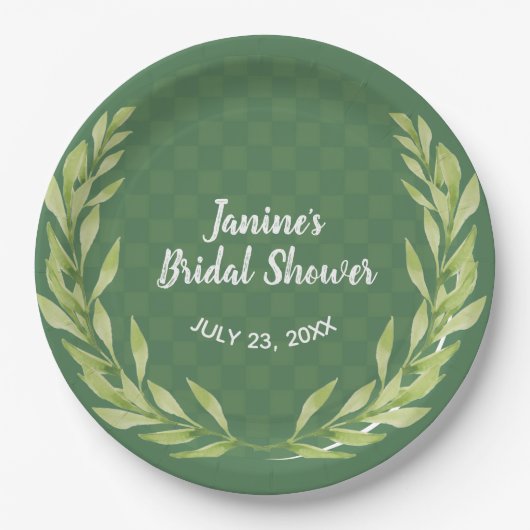 Modern Green Leaf Wreath  Papieren Bordje (Voorkant)