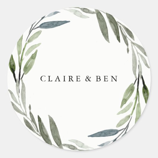 Modern Green Leaf Wreath Wedding Sticker (Voorkant)