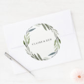 Modern Green Leaf Wreath Wedding Sticker (Envelop)