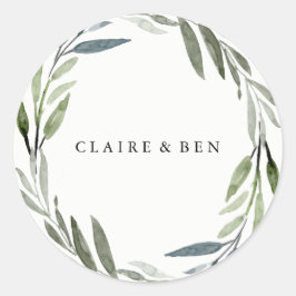 Modern Green Leaf Wreath Wedding Sticker