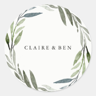 Modern Green Leaf Wreath Wedding Sticker