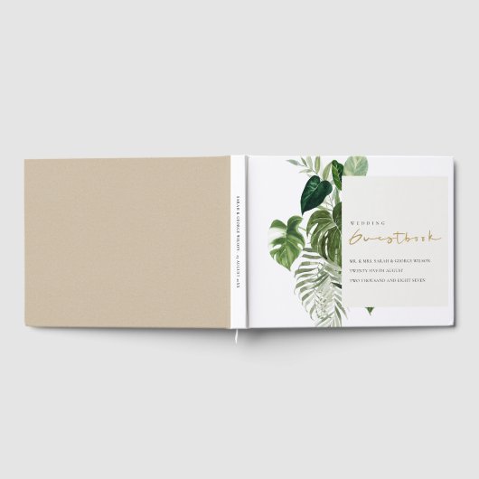 Modern Green Leafy Palm Tropical Foliage Wedding Gastenboek (Volledig)