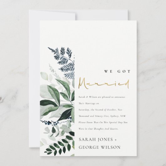Modern Green Leafy Tropical Foliage Wedding Aankondiging (Voorkant)