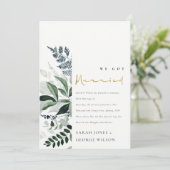 Modern Green Leafy Tropical Foliage Wedding Aankondiging (Staand voorkant)