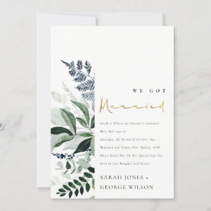 Modern Green Leafy Tropical Foliage Wedding Aankondiging