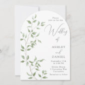 Modern Green Leaves Elegant Wedding Kaart (Voorkant)
