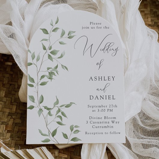 Modern Green Leaves Elegant Wedding Kaart