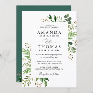 Modern Green Leaves Foliage Lijst Wedding Kaart