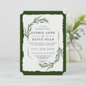 Modern Green Leaves Gold Lijst Wedding Kaart (Staand voorkant)