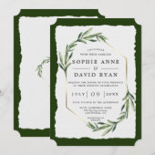 Modern Green Leaves Gold Lijst Wedding Kaart (Voorkant / Achterkant)