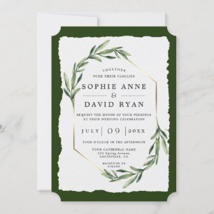 Modern Green Leaves Gold Lijst Wedding Kaart