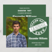 Modern Green Male Photo Afstudeerder Graduparty Kaart (Voorkant / Achterkant)