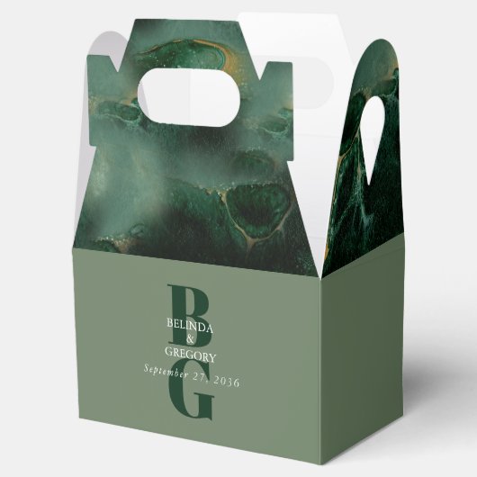Modern Green Marble Monogram Wedding Bedankdoosjes (Geopend)