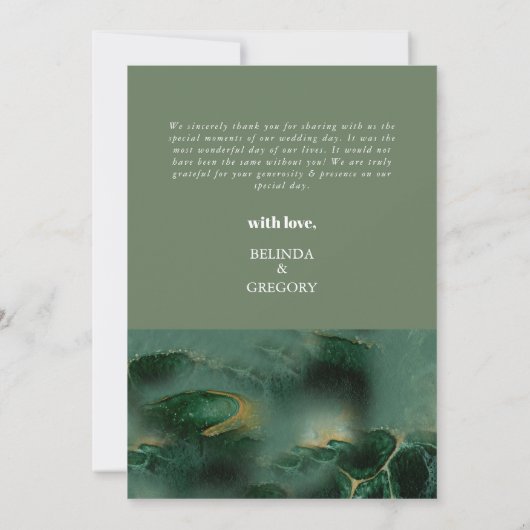 Modern Green Marble Monogram Wedding Bedankkaart (Achterkant)