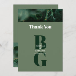 Modern Green Marble Monogram Wedding Bedankkaart