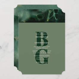 Modern Green Marble Monogram Wedding Kaart