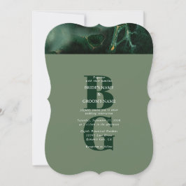 Modern Green Marble Monogram Wedding Kaart