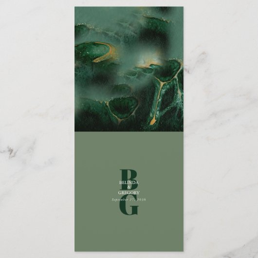 Modern Green Marble Monogram Wedding Menu (Achterkant)