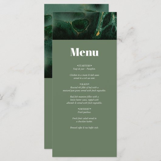 Modern Green Marble Monogram Wedding Menu (Voorkant / Achterkant)